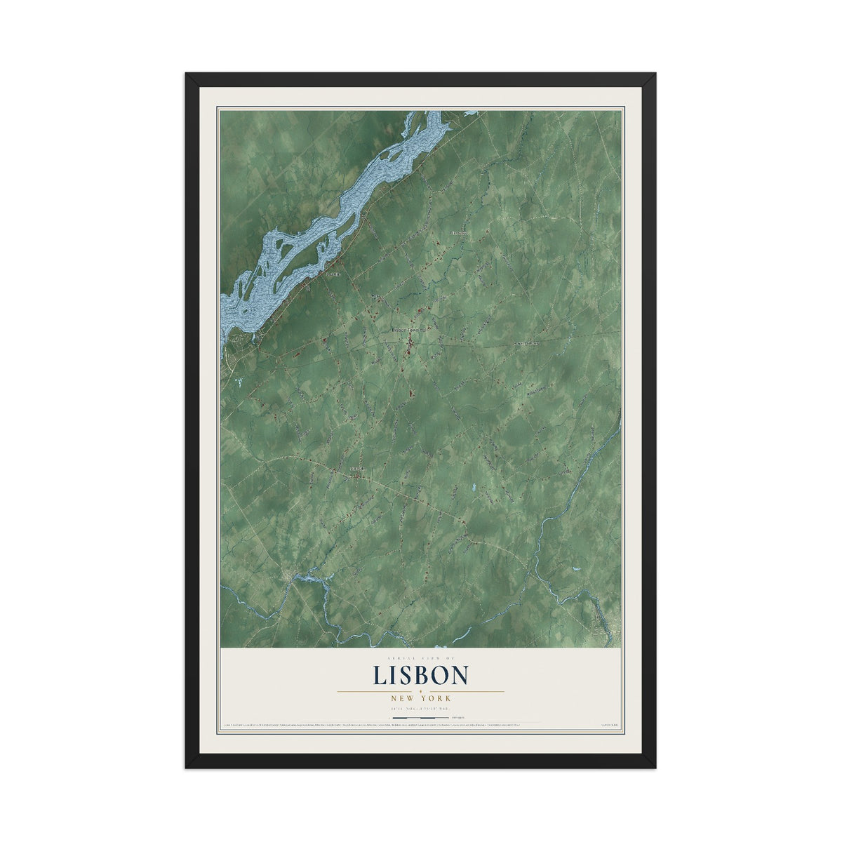 Lisbon, New York map print, 12" x 18" W/ Black Ayous Wood Frame mockup