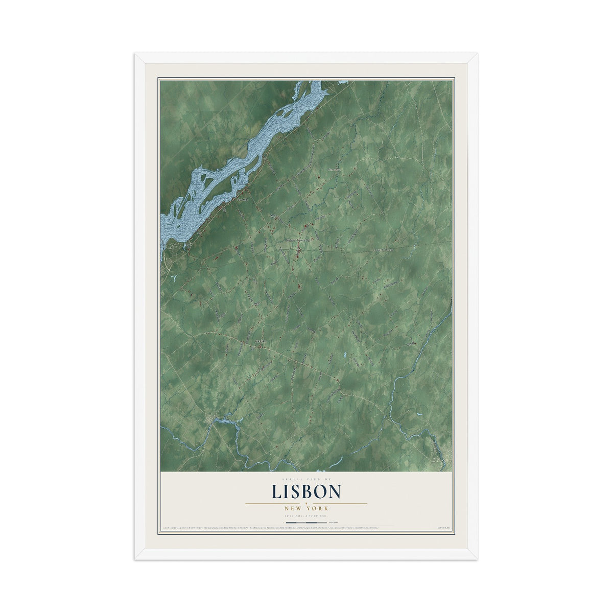 Lisbon, New York map print, 12" x 18" W/ White Ayous Wood Frame mockup