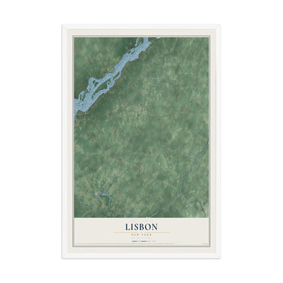 Lisbon, New York map print, 12" x 18" W/ White Ayous Wood Frame mockup