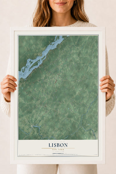 Lisbon, New York map print, 18" x 24" W/ White Ayous Wood Frame mockup