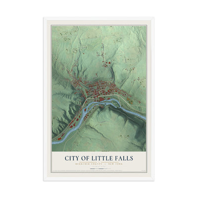Map of the City of Little Falls, Herkimer County, New York, 12 x 18 inch print in a white wood frame