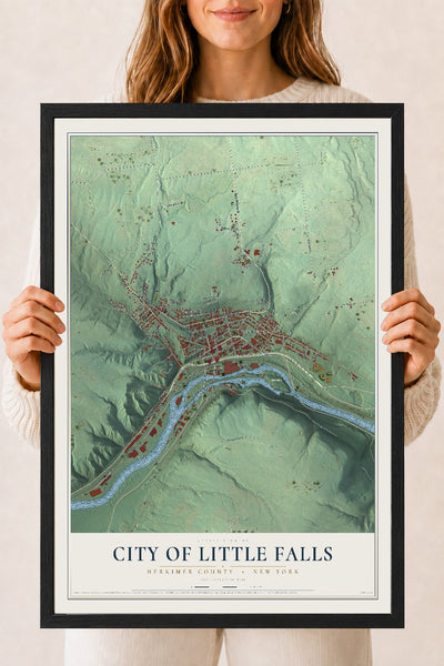Map of the City of Little Falls, Herkimer County, New York, 18 x 24 inch print in a black wood frame