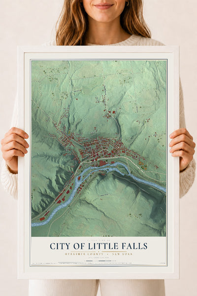 Map of the City of Little Falls, Herkimer County, New York, 18 x 24 inch print in a white wood frame