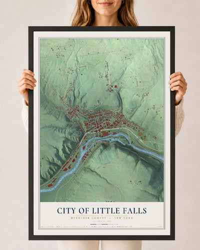 Map of the City of Little Falls, Herkimer County, New York, 24 x 36 inch print in a black wood frame