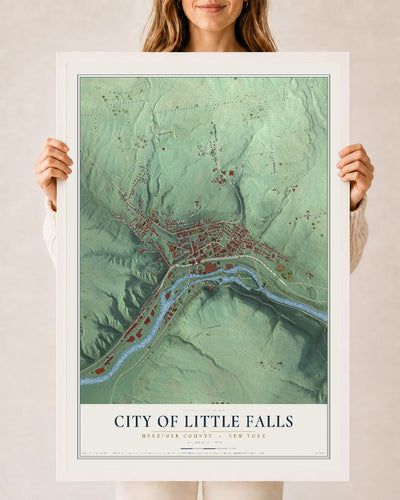 Map of the City of Little Falls, Herkimer County, New York, 24 x 36 inch print in a white wood frame