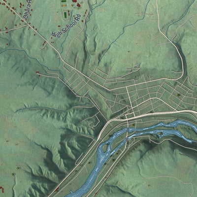 Second close-up of the map of the Town of Little Falls, Herkimer County, New York print showing more streets and buildings