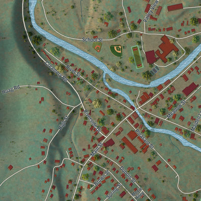 Close-up of the map of Livingston Manor, New York print showing street and building detail
