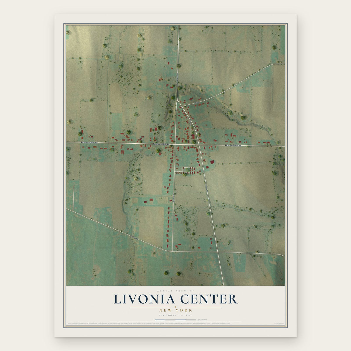 Livonia Center, New York map print, the full design