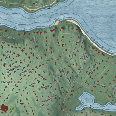Close-up 1 of the Lloyd Harbor, New York map artwork