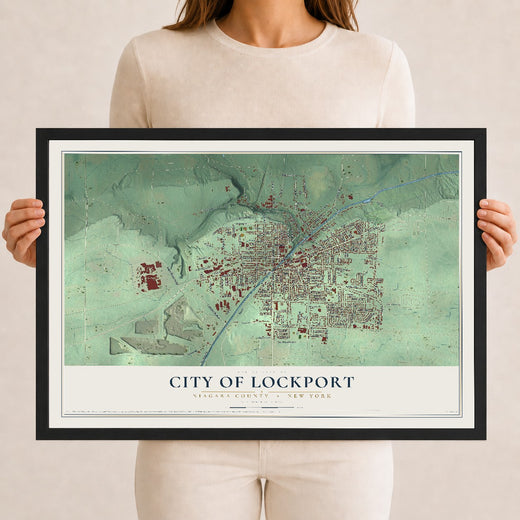 Map of the City of Lockport, Niagara County, New York, 12 x 18 inch print in a black wood frame
