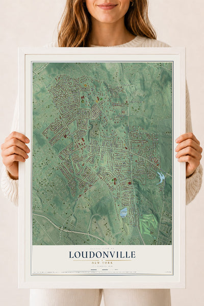 Loudonville, New York map print, 18" x 24" W/ White Ayous Wood Frame mockup