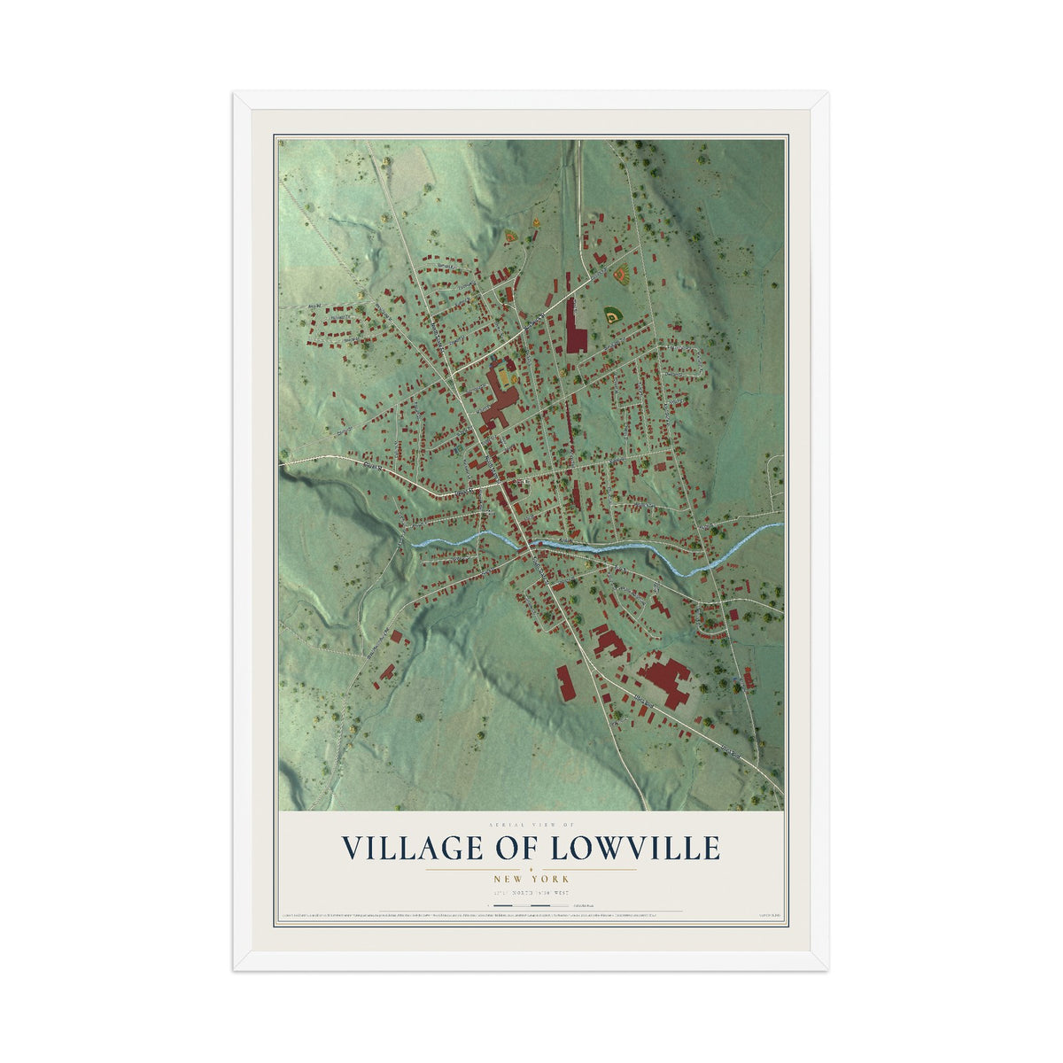 Lowville, New York map print, 12" x 18" W/ White Ayous Wood Frame mockup