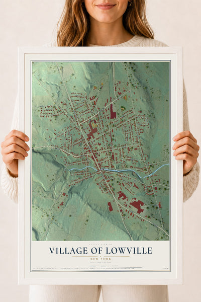 Lowville, New York map print, 18" x 24" W/ White Ayous Wood Frame mockup