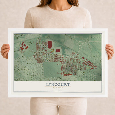 Lyncourt, New York map print, 12" x 18" W/ White Ayous Wood Frame mockup