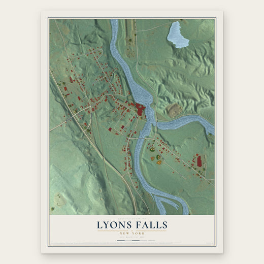 Lyons Falls, New York map print, the full design