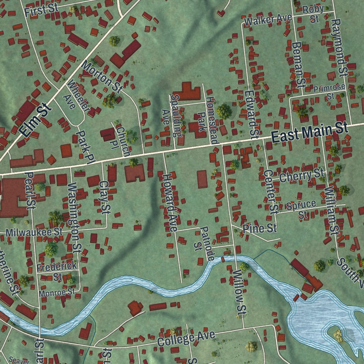 Close-up 1 of the Malone, New York map artwork