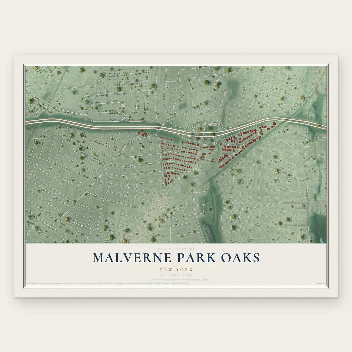 Malverne Park Oaks, New York map print, the full design