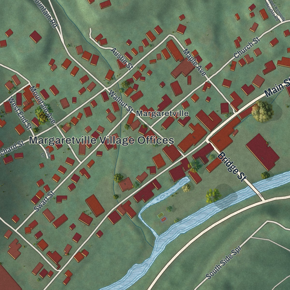 Close-up 1 of the Margaretville, New York map artwork
