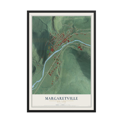Margaretville, New York map print, 12" x 18" W/ Black Ayous Wood Frame mockup
