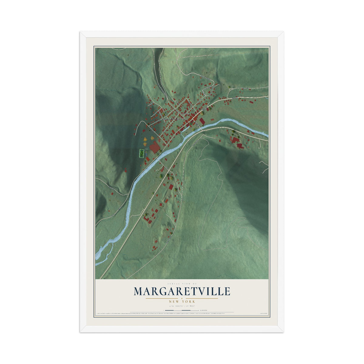 Margaretville, New York map print, 12" x 18" W/ White Ayous Wood Frame mockup