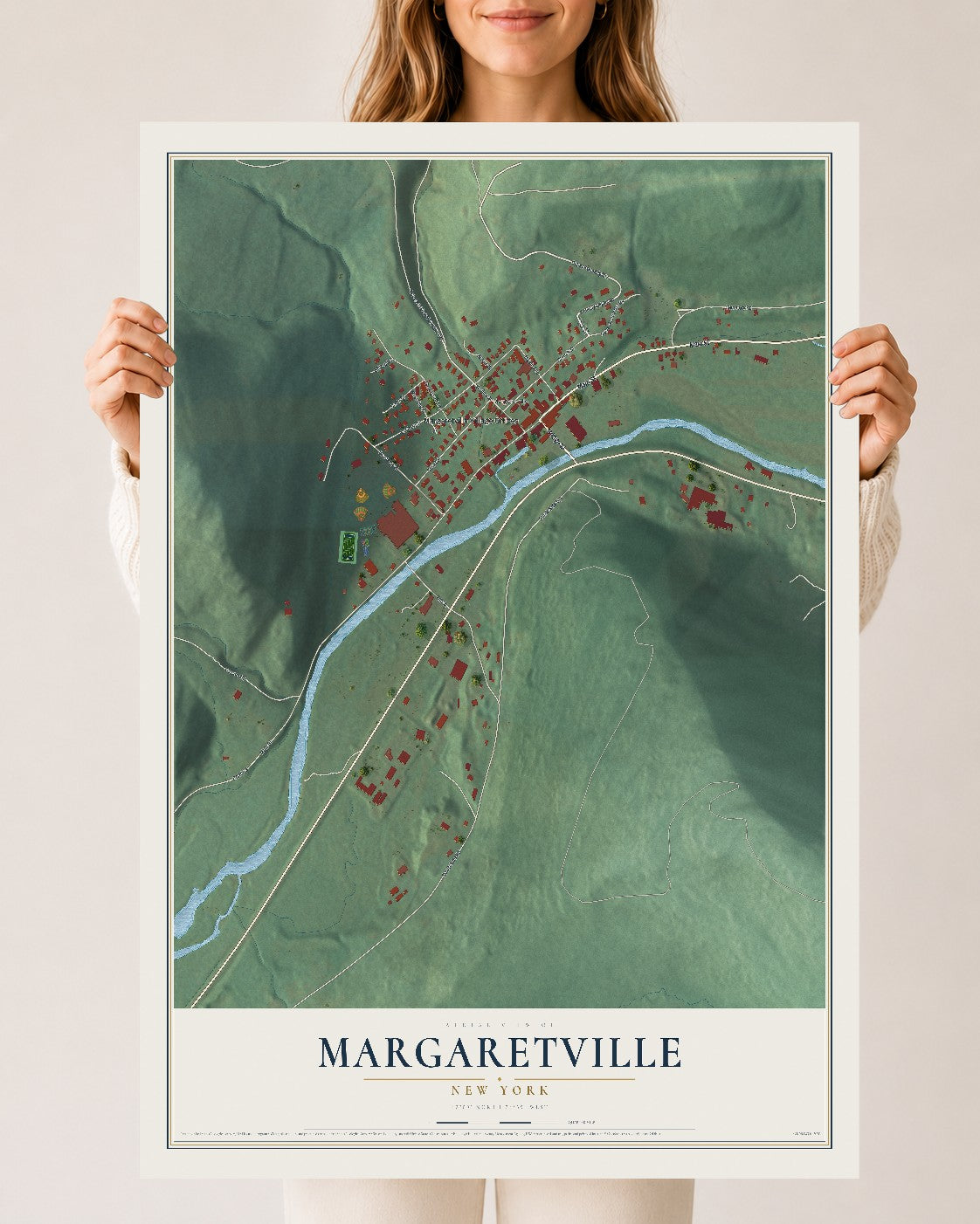 Margaretville, New York map print, 24" x 36" Archival Matte Print mockup