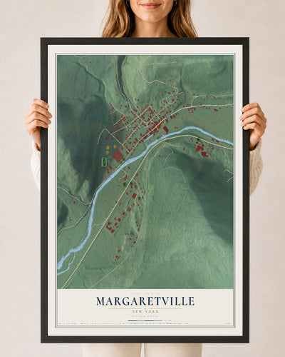 Margaretville, New York map print, 24" x 36" W/ Black Ayous Wood Frame mockup