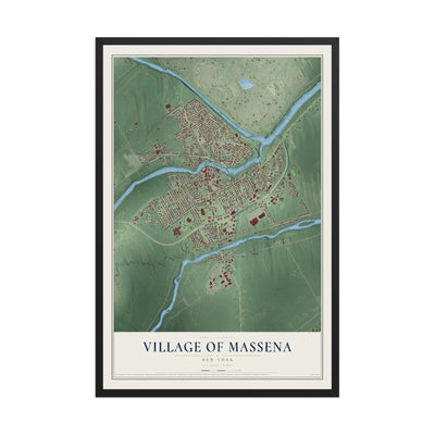 Massena, New York map print, 12" x 18" W/ Black Ayous Wood Frame mockup
