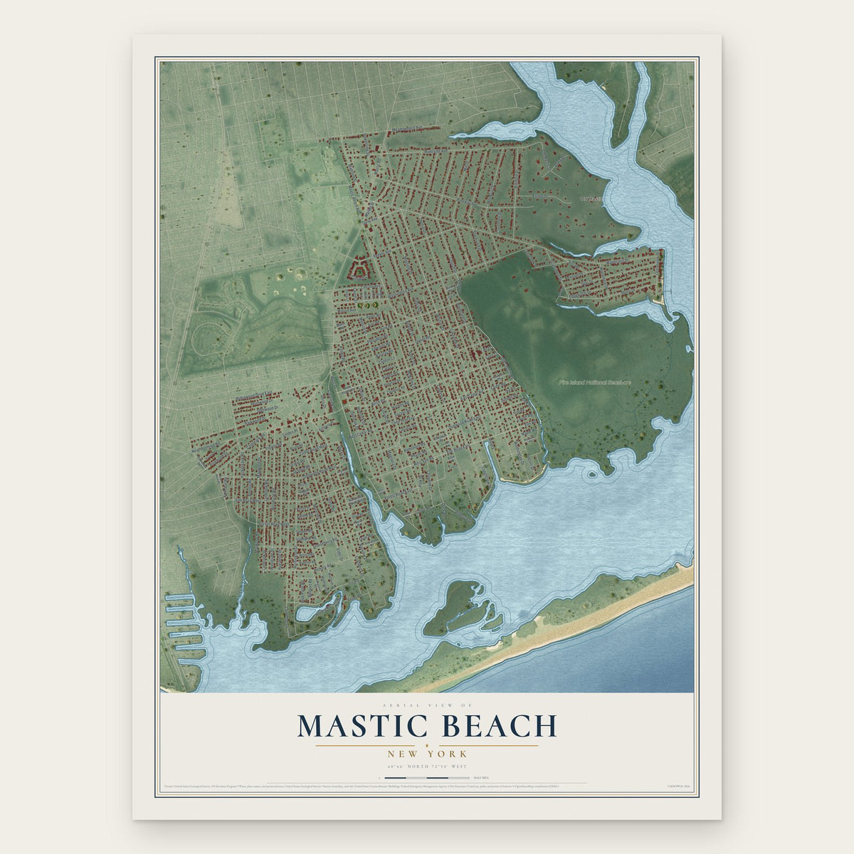 Mastic Beach, New York map print, the full design