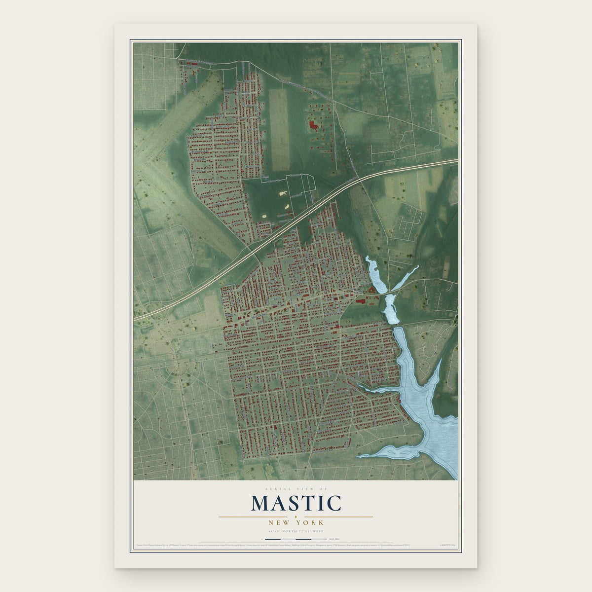 Mastic, New York map print, the full design