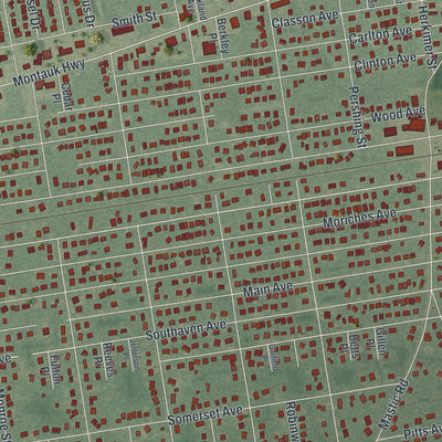 Close-up of the map of Mastic, New York print showing street and building detail