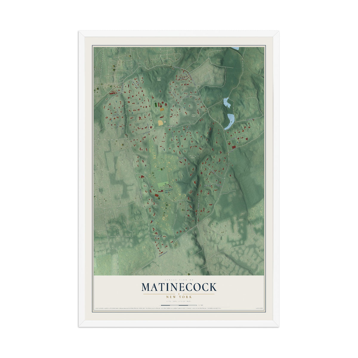 Matinecock, New York map print, 12" x 18" W/ White Ayous Wood Frame mockup