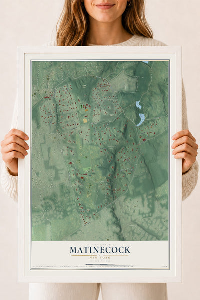 Matinecock, New York map print, 18" x 24" W/ White Ayous Wood Frame mockup