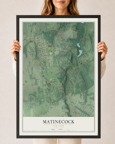 Matinecock, New York map print, 24" x 36" W/ Black Ayous Wood Frame mockup