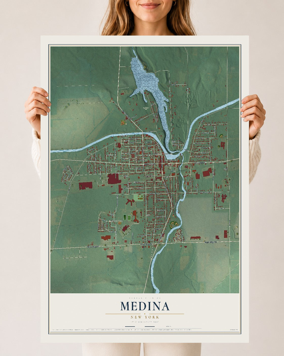Medina, New York map print, 24" x 36" Archival Matte Print mockup