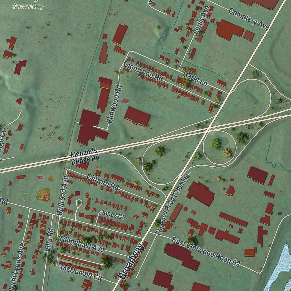 Close-up 2 of the Menands, New York map artwork