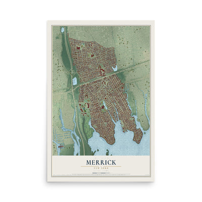 Merrick, New York map print, 12" x 18" Archival Matte Print mockup