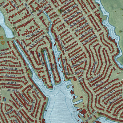 Close-up 1 of the Merrick, New York map artwork