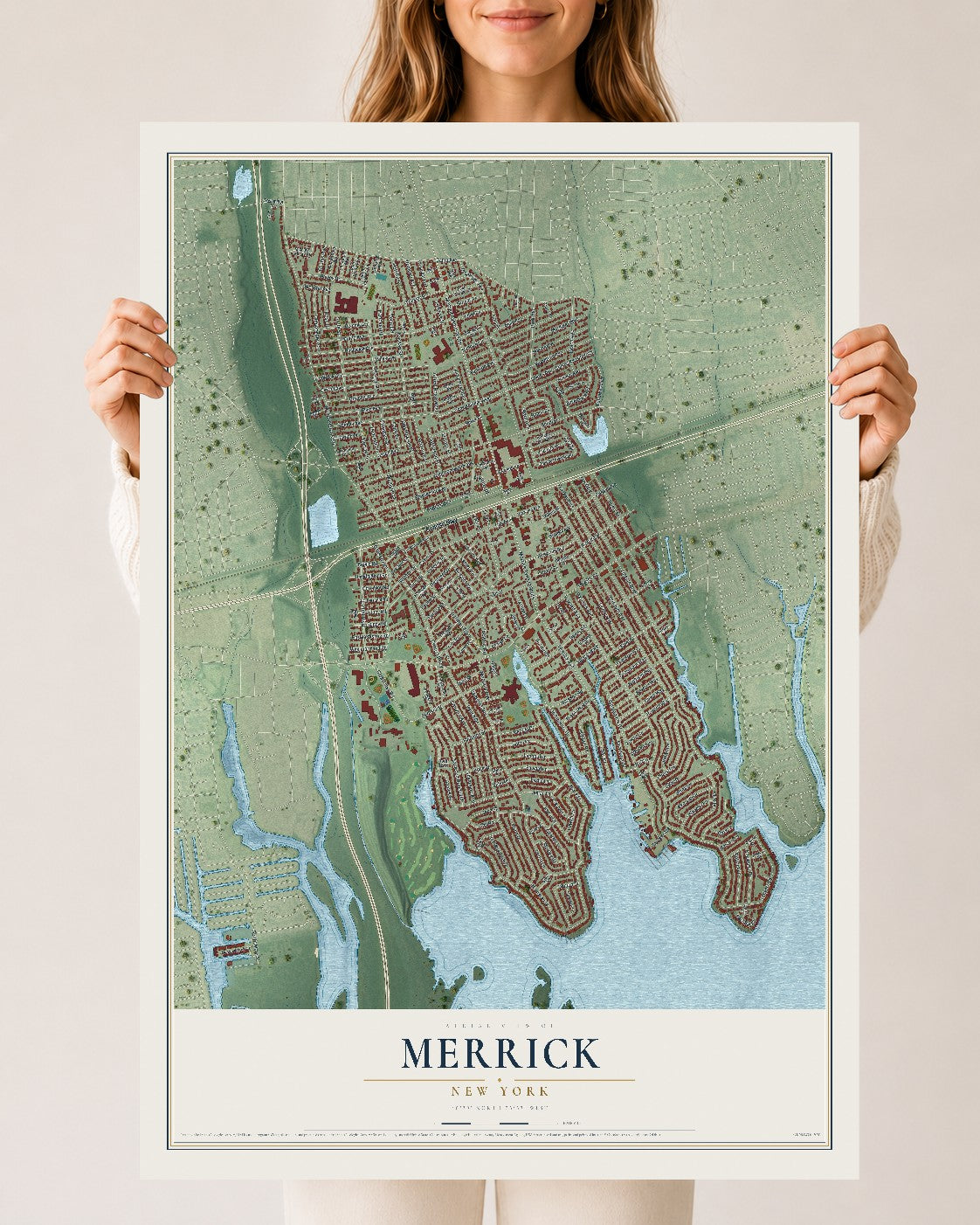 Merrick, New York map print, 24" x 36" Archival Matte Print mockup