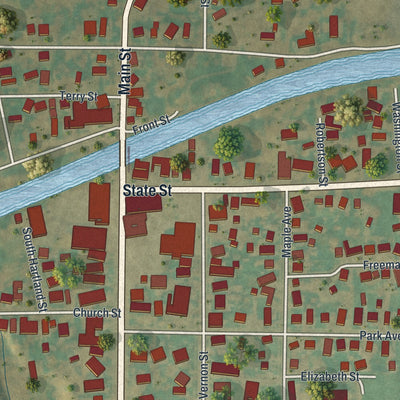 Close-up of the map of Middleport, New York print showing street and building detail