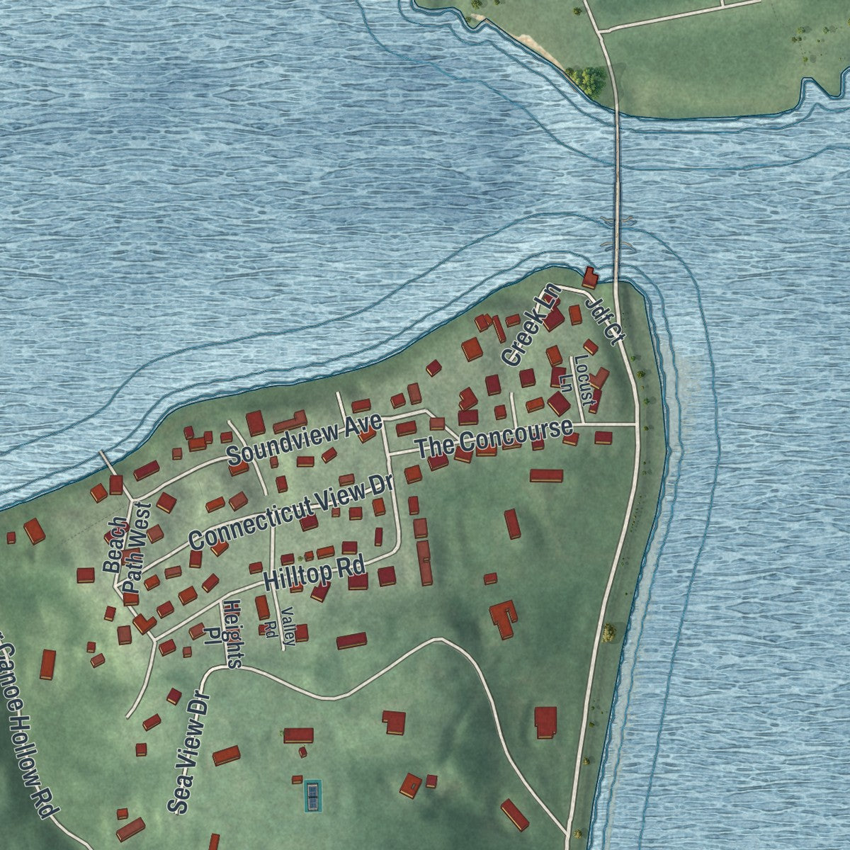 Close-up 1 of the Mill Neck, New York map artwork