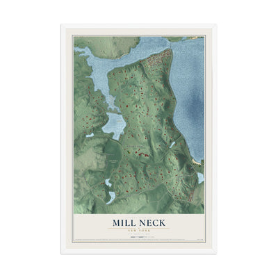 Mill Neck, New York map print, 12" x 18" W/ White Ayous Wood Frame mockup