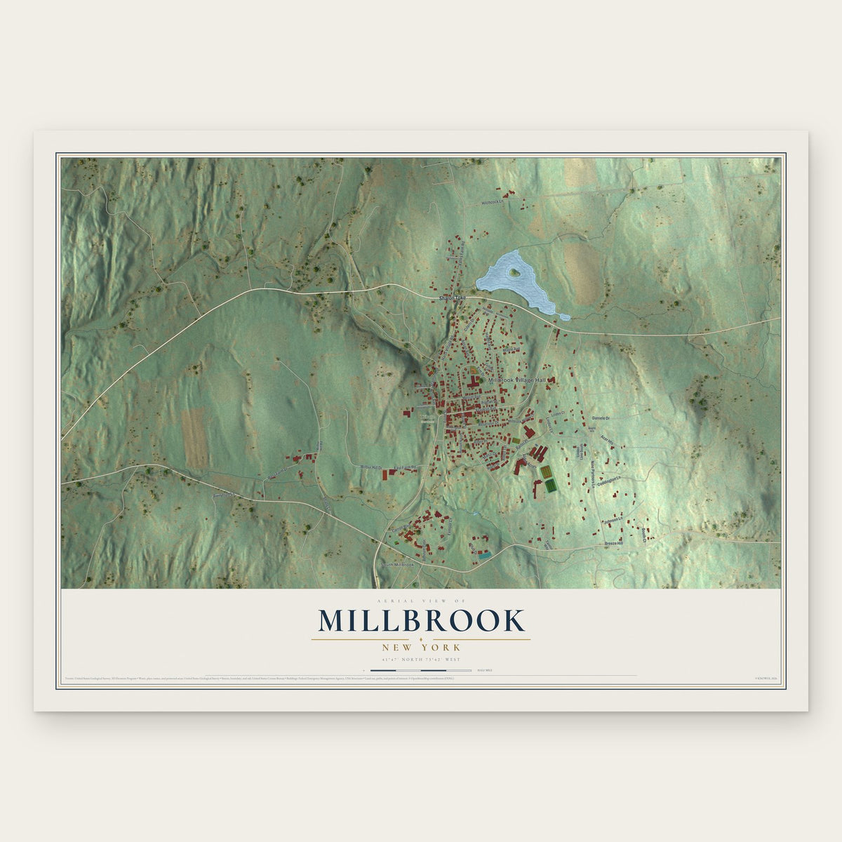 Millbrook, New York map print, the full design