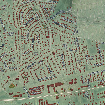 Close-up of the map of Miller Place, New York print showing street and building detail