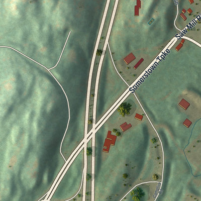 Close-up of the map of Millwood, New York print showing street and building detail