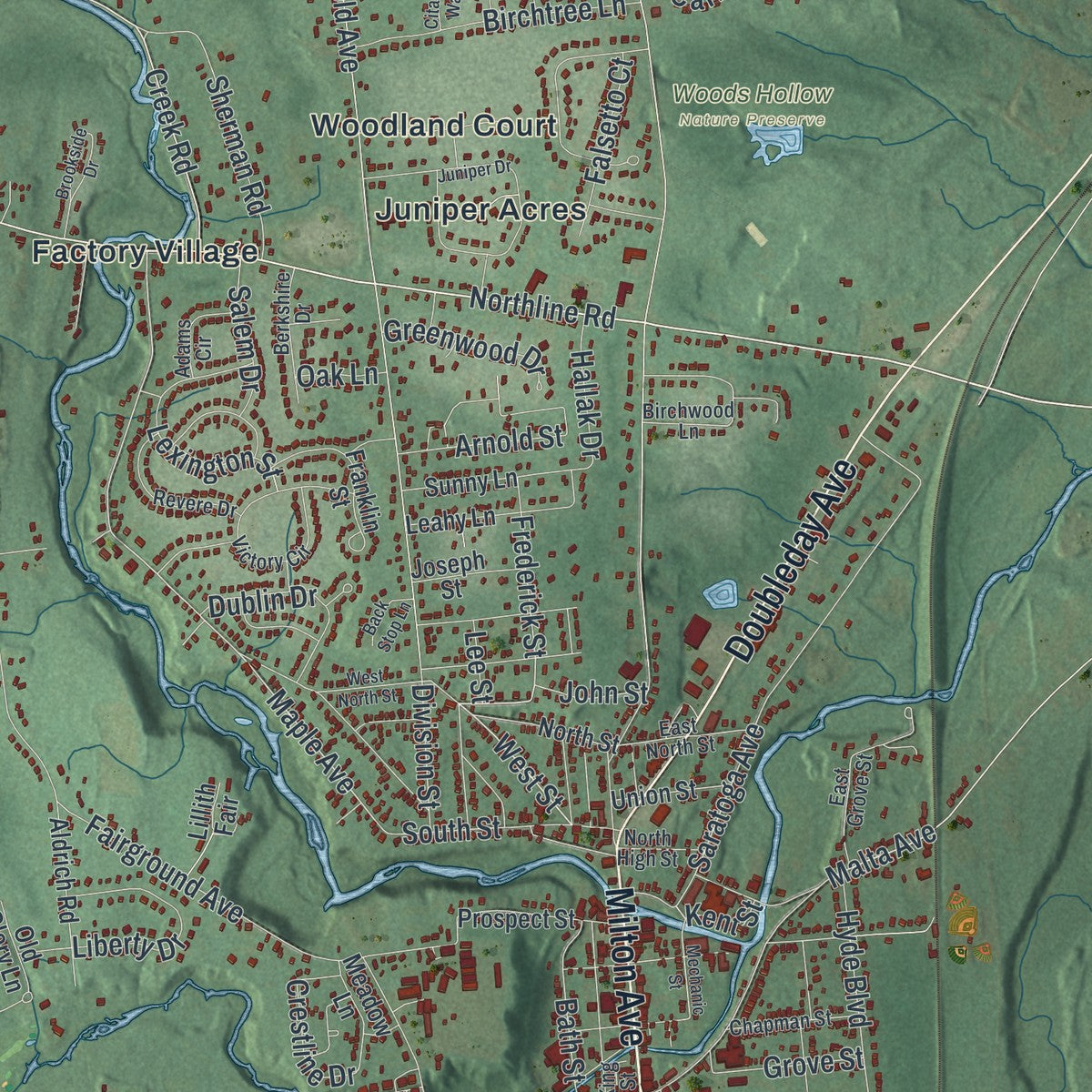 Close-up 1 of the Milton, New York map artwork
