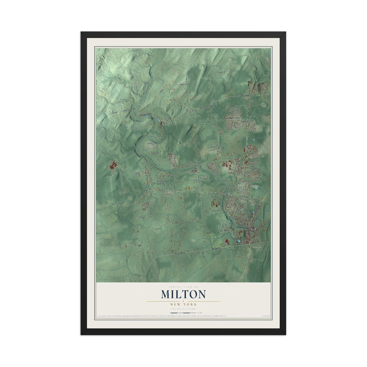 Milton, New York map print, 12" x 18" W/ Black Ayous Wood Frame mockup
