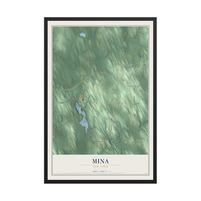 Mina, New York map print, 12" x 18" W/ Black Ayous Wood Frame mockup
