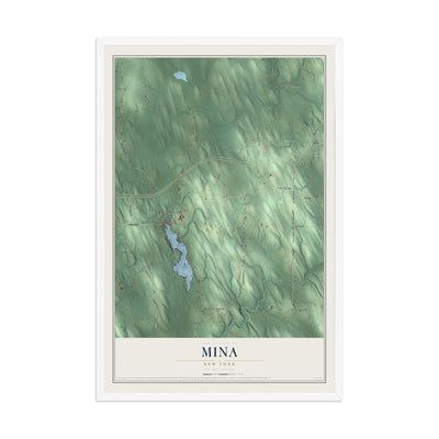 Mina, New York map print, 12" x 18" W/ White Ayous Wood Frame mockup