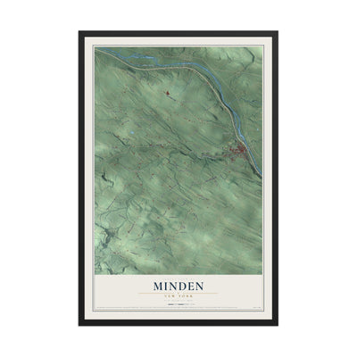 Minden, New York map print, 12" x 18" W/ Black Ayous Wood Frame mockup