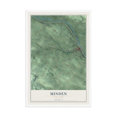 Minden, New York map print, 12" x 18" W/ White Ayous Wood Frame mockup